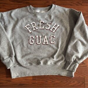 American Eagle Outfitters Grey Crewneck Sweatshirt with 'Fresh Guac' Chest Print